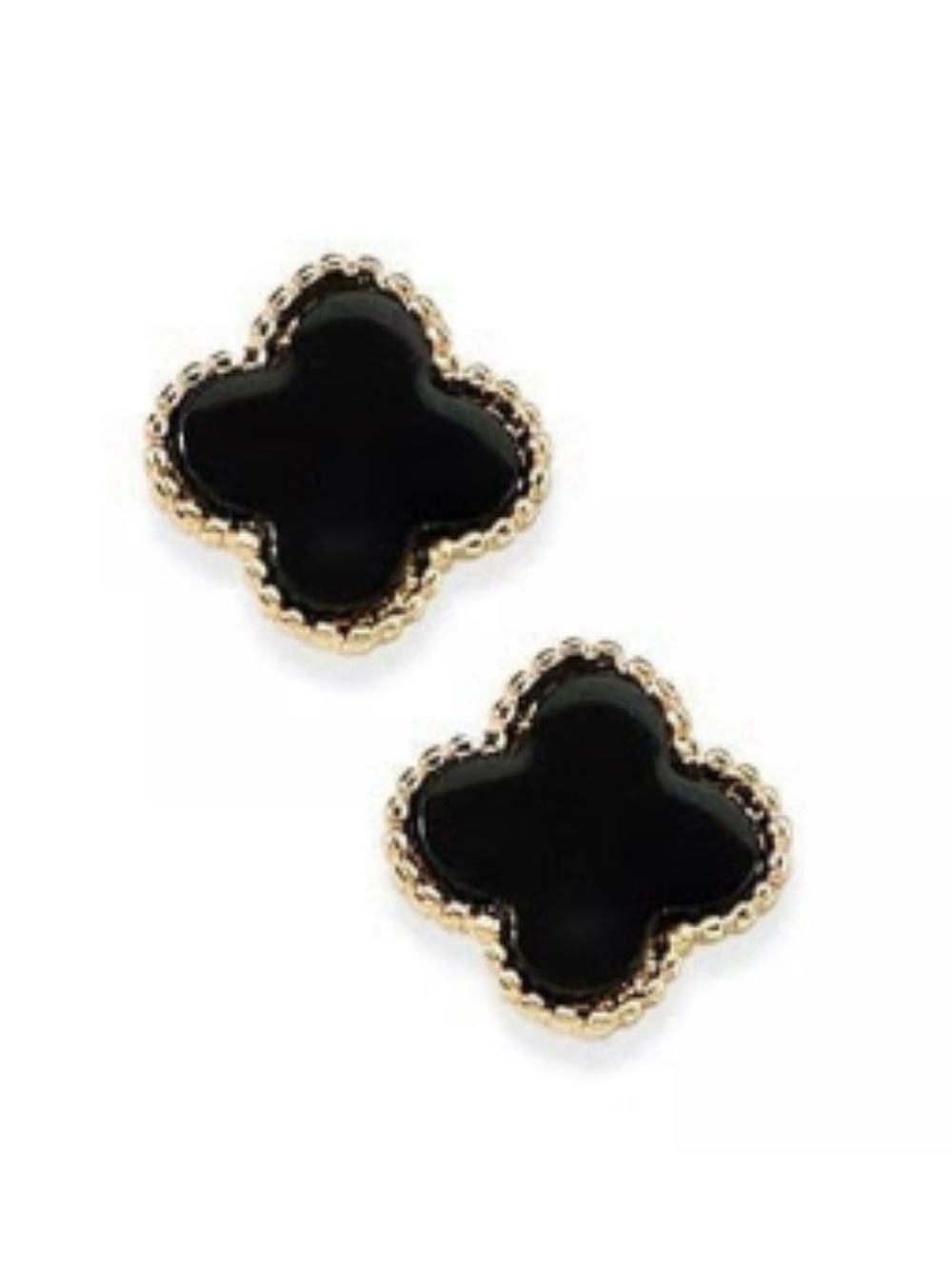 Park Lane Lana Black Clover Flower Gold-Trim Stud Earrings